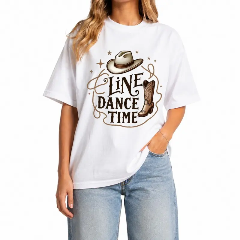 Line Dance Time Summer T Shirt Country Dance Graphic Tee For Women Oversized OOTD Top