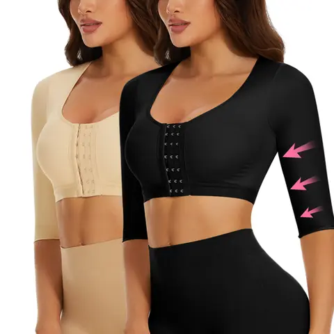 Women's Solid Color Upper Arm Shaper Long Sleeves Front Closure Shapewear Bra Tank Top, High Stretch Shapewear Crop Top, Comfortable Farbic Womenswear, Ladies Shapewear for Daily Wear