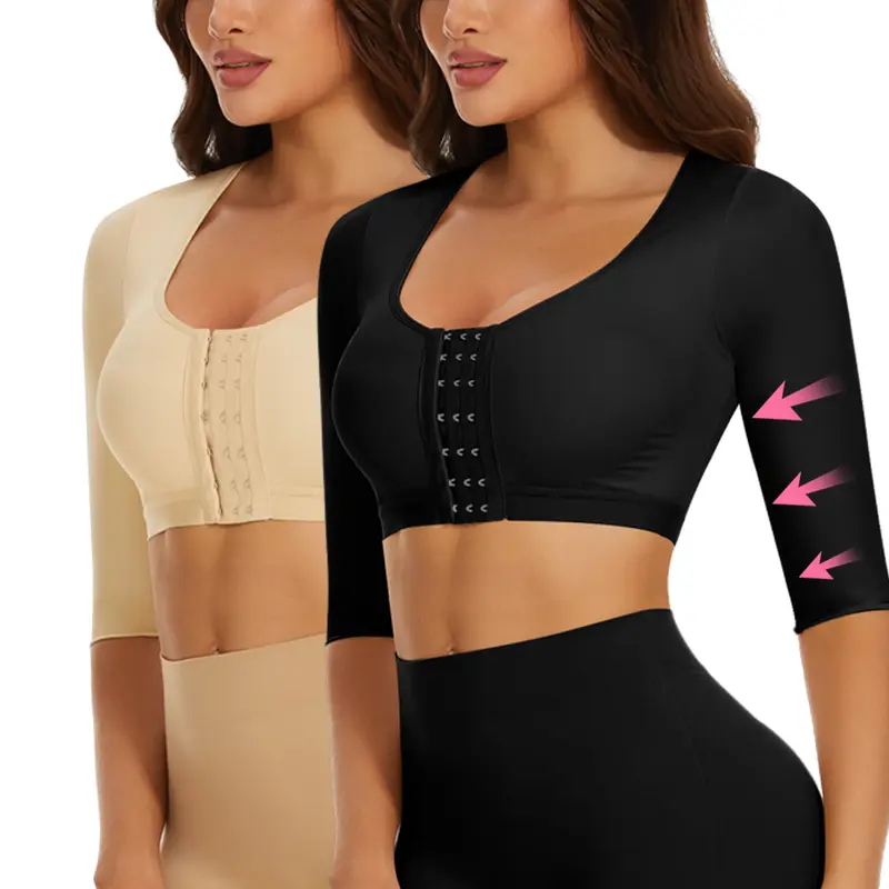 Women's Solid Color Upper Arm Shaper Long Sleeves Front Closure Shapewear Bra Tank Top, High Stretch Shapewear Crop Top, Comfortable Farbic Womenswear, Ladies Shapewear for Daily Wear