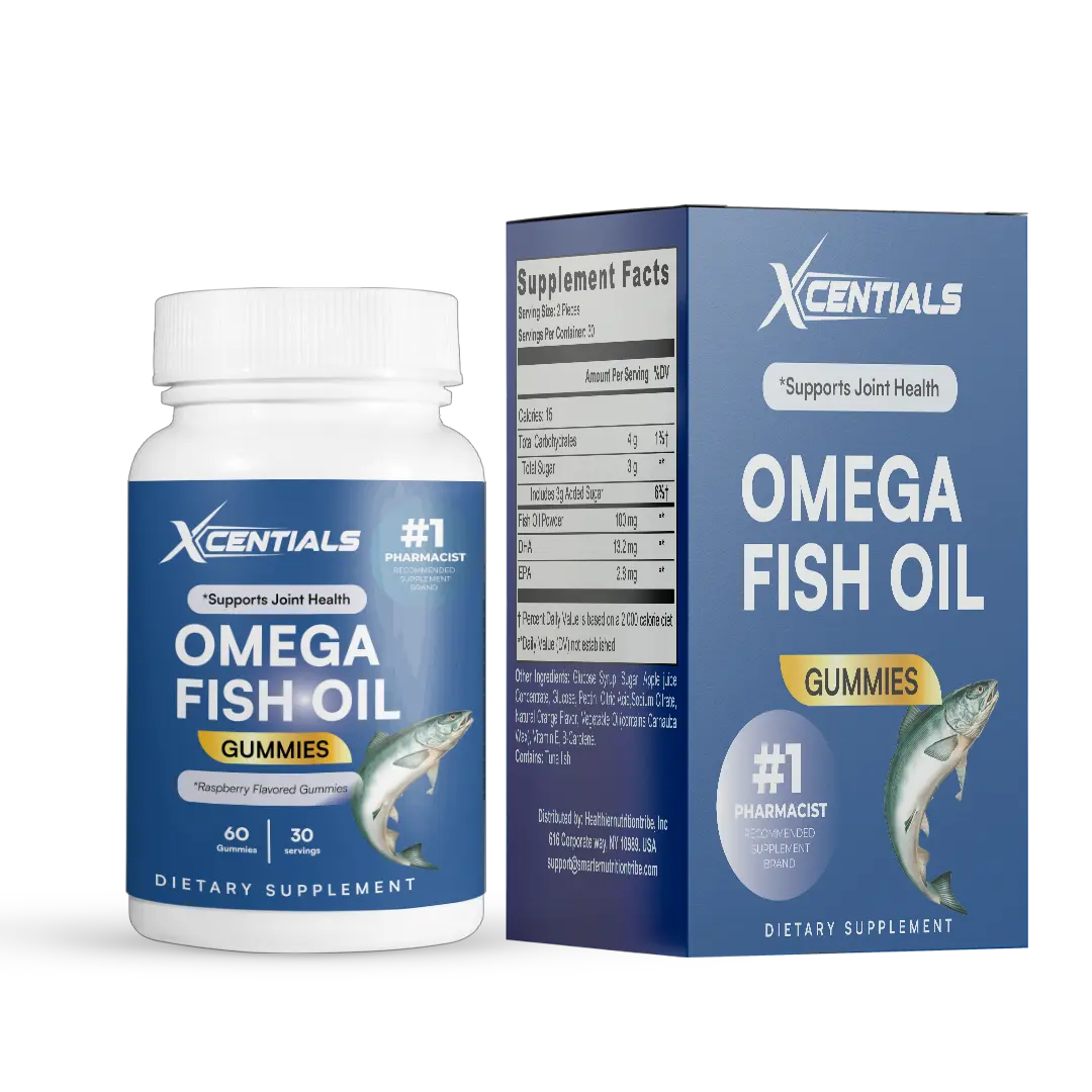 Xcentials Omega Fish Oil Gummies - 60 Count, 30 Servings, Supports Joint Health, Heart Health & Brain Function, Delicious Flavor