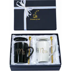 Jumway Mr and Mrs Coffee Mugs Set - Unique Wedding Gifts for Bride and Groom - His and Hers Anniversary Present Husband and Wife -Engagement Gifts for Him Her for Parents for Valentine'S Day Jumway