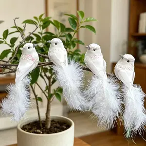 12 Artificial Christmas Pigeons with Clips, Home Decor Ornaments, Feather Tree Decorations, DIY Crafts for Parties and Weddings