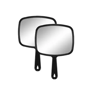 Hand Mirror Salon Barber Hairdressing Handheld Mirror with Handle(Square,Black,7.4 x 10.3 inches,Pack of 2), Black&black
