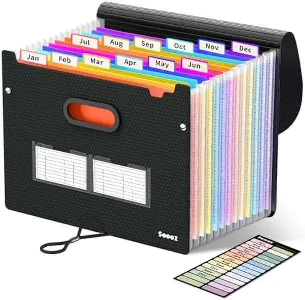 Upgraded Accordion File Organizer, Expanding File Folder with Deeper 12 Pockets - Never Cover Up Index Tabs, Monthly Bill Paper Receipt Document Organizer, Letter A4 Size for Home Office School