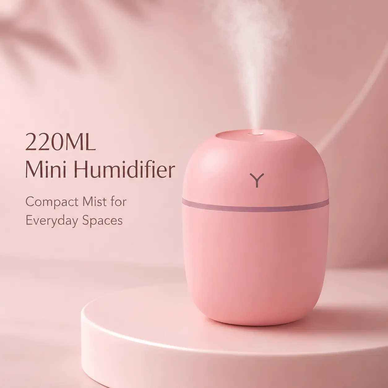 220mL Mini USB Humidifier, Compact Desktop Humidifier with Continuous & Intermittent Mist Modes for Bedroom, Office, Dorm & Study, Pink
