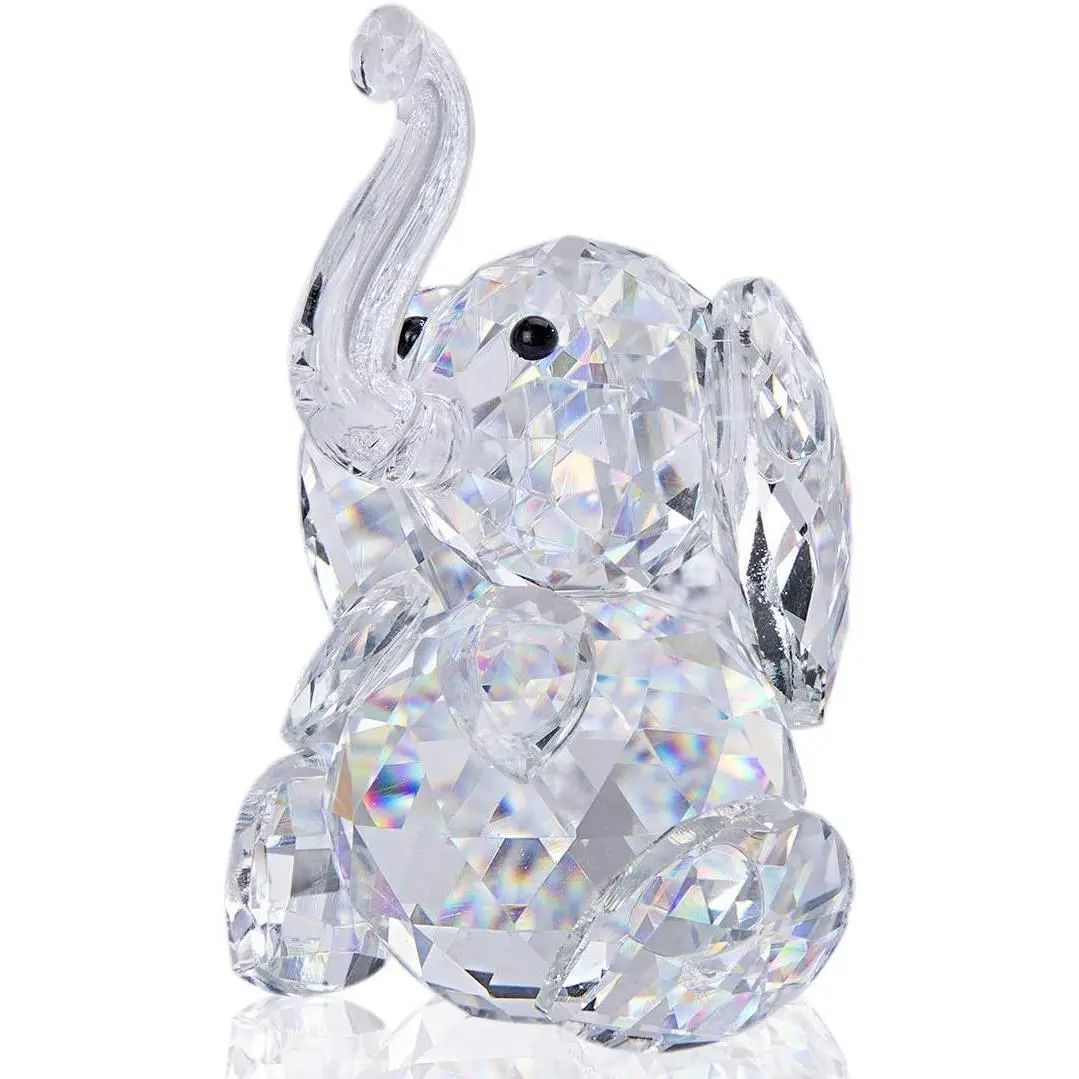 Lifelike Animal Cut Glass Elephant Figurine - Handmade 2.3*1.6*3.5 inch Decorative Craft Statue with Logo Box, Home Decor for Valentines Day Gifting