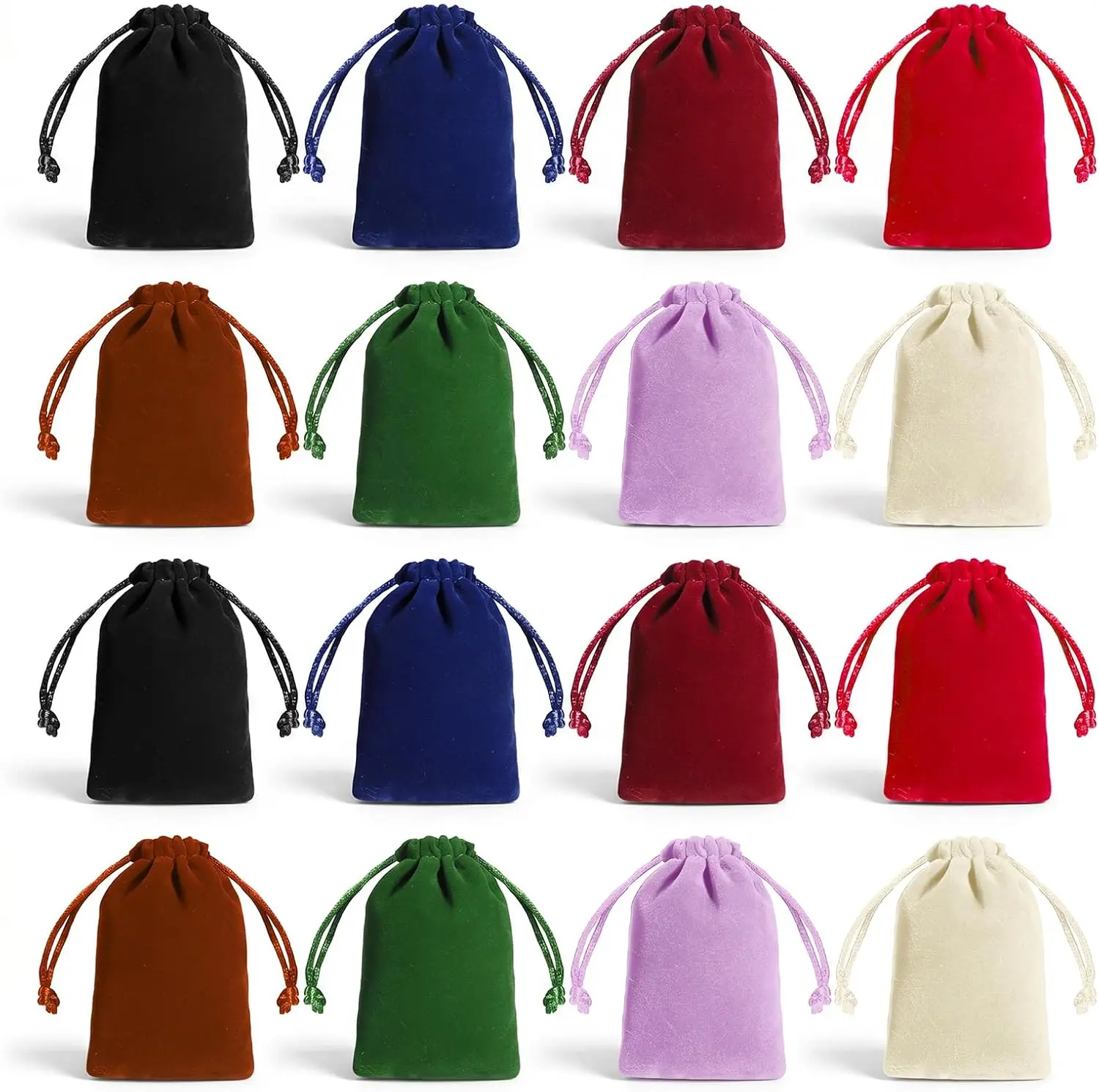 16-Pack Eco-Friendly Velvet Drawstring Storage Pouches (4.7x3.9 In, 8 Colors) - Durable Velvet Bags with Secure Close for Jewellery, Anniversary Gift Packaging