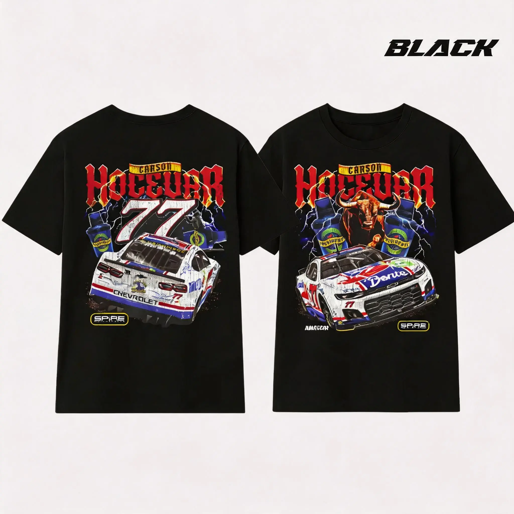 Carson Hocevar E2 Apparel Graphic T-Shirt 100% Cotton Black Racing Tee for Motorsports Fans Summer Outfits,US sizes S-3XL, high-quality and unique graphic art T-shirts