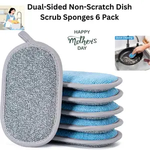 Dual-Sided Non-Scratch Eco-Friendly Dish Scrub Sponges, 6-Pack Heavy-Duty Reusable Microfiber Multipurpose Kitchen Sponges, Ideal Mother Gift