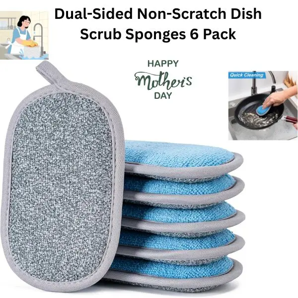 6-Pack Eco-Friendly Dual-Sided Non-Scratch Reusable Microfiber Dishwashing Sponges - Heavy-Duty Multipurpose Kitchen Cleaning Tool for Stove, with Pouch, Ideal Gift for Mothers, Suitable for Juneteenth, Back to School, Earth Day Dish Scrub, Ceramic