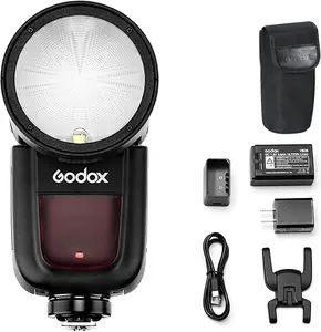 Godox V1 V1N V1-N Camera Flash,for Nikon Cameras, 76Ws 2.4G TTL Round Head Flash Speedlight, 1/8000 HSS, 480 Full Power Shots, 1.5s Recycle Time, 2600mAh Lithium Battery, 10 Level LED Modeling Lamp