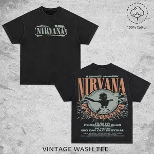 Nirvana Retro Unisex Vintage Acid Washed T-Shirt, Nevermind Album Graphic Tee, 90s Grunge Rock Band Oversized Cotton Shirt, Gift For Rock Music Lovers, Graphic Crew Neck T-shirt