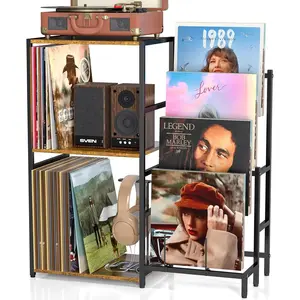 4-Tier Record Player Stand Turntable Stand with Vinyl Record Storage, Holds up to 200+ Albums, Record Player Cabinet with Vinyl Display Holder Shelf for Living Room