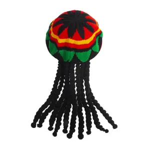 Jamaican Style Colorful Striped Knit Hat, Fake Braid Design, Perfect for Music Festivals and Beach Parties, Halloween Celebrations
