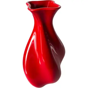 7.87in Red Ceramic Decorative Vase - Unusual Wavy Shape, Shiny Finish, Modern Home Decor Centerpiece for Living Room - Women's Gift for Valentine's Day, Decorative Vases