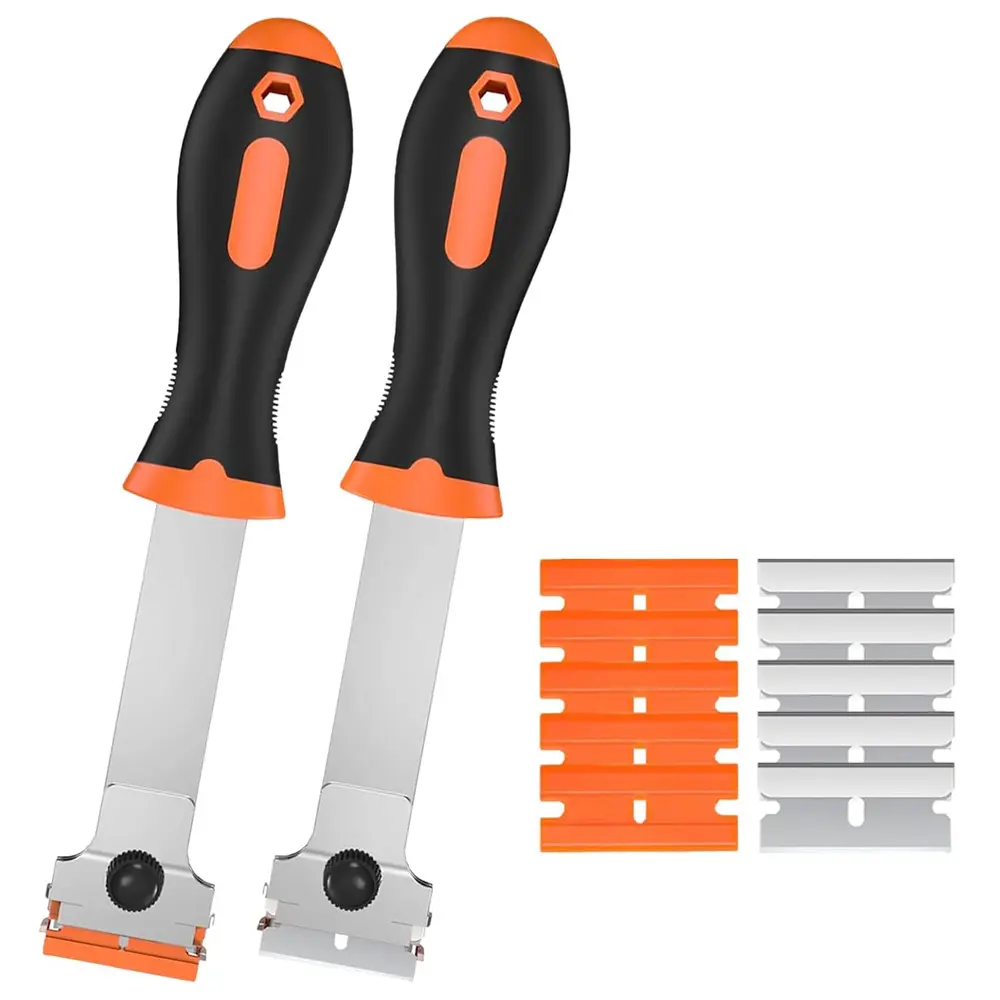 Razor Blade Scraper Tool with 5Metal & 5 Plastic Razor Blades, Multi-Purpose Long Handle Heavy Duty Scraper Tool for Cleaning Cooktop, Oven, Floor, Paint, Tile, and Window Glass