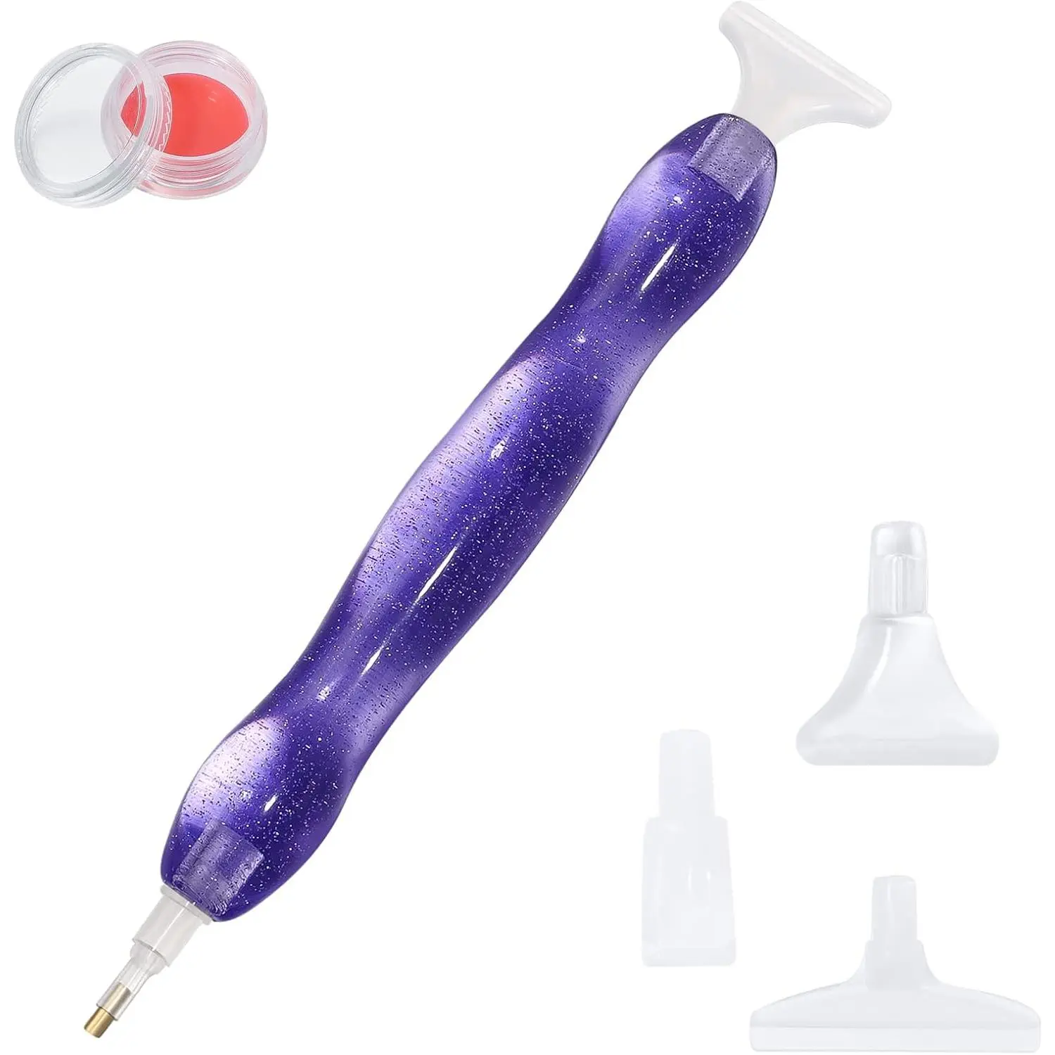 4-Pack Sparkling 5D Synthetic Round Sky Purple Diamond Painting Pen Set, DIY Kits for Beginners with Glue Clay, Various Tips, Color-Coded Handicraft Tools for Holiday Gifts, Mountable Drilling Crafts