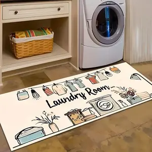 Laundry Room Pattern Floor Mat, Non-slip Soft Floor Carpet, Rectangle Home Decorative Mat for Living Room Bedroom Kitchen Laundry Room, Household Items