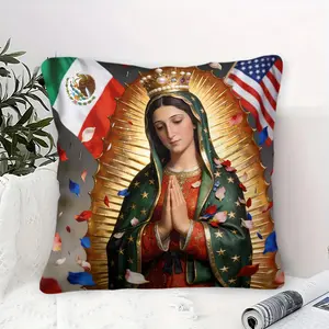 Our Lady of Guadalupe Throw Pillow,Mexican & US Flag Print Decorative Cushion,Sacred Religious Accent Pillow,Soft Square Pillow for Couch Sofa Bedroom Living Room Dorm,Ideal Gift for Latino Catholic Faithful & Heritage Enthusiasts