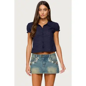 Lanie Eyelet Tailored Button Up Shirt
