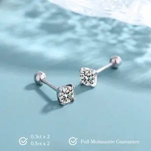 Simple Shaped Moissanite Earrings S925 0.3 / 0.5 CT - Round Cut - Lore Jewelry