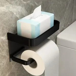Wall-Mounted Toilet Paper Holder PP Material No Drilling Required Bathroom Roll Dispenser Home Use Convenient Storage Organizer