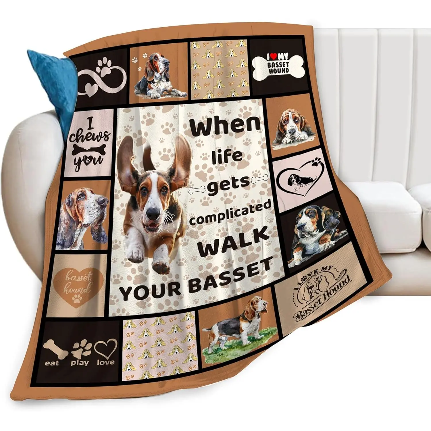 Basset Hound Dog Blanket Cute Basset Dog Decor Throw Blanket Super Warm Soft Plush Lightweight Fleece Flannel Animal Blanket Gifts for Girls Women Boys for Winter Couch Bedding 40"X50"
