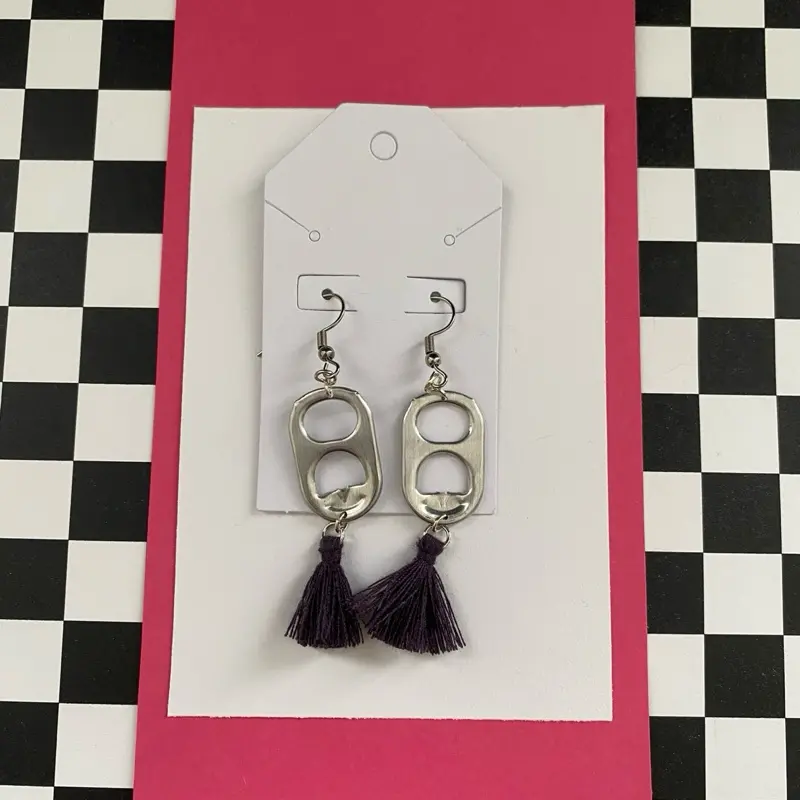 Silver tab/purple tassel Earrings