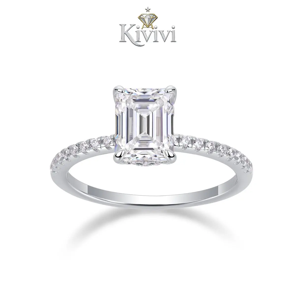 Emerald Cut Moissanite  925 Sterling Silver 4-Prong Engagement  with Pavé Band Anniversary Gift for Her promise  woman jewelry s925 silver fashion vacation ring