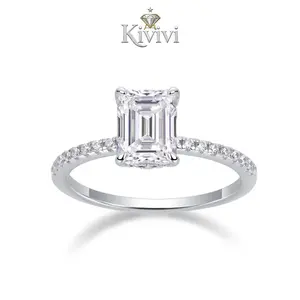 Emerald Cut Moissanite  925 Sterling Silver 4-Prong Engagement  with Pavé Band Anniversary Gift for Her promise  woman jewelry s925 silver fashion vacation ring