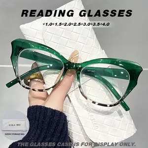 Women's Fashion Vintage Square Cat Eye Reading Eyeglasses, +1.0 to +4.0 Strength, Lightweight Durable PC Material, Includes Eyeglass Case