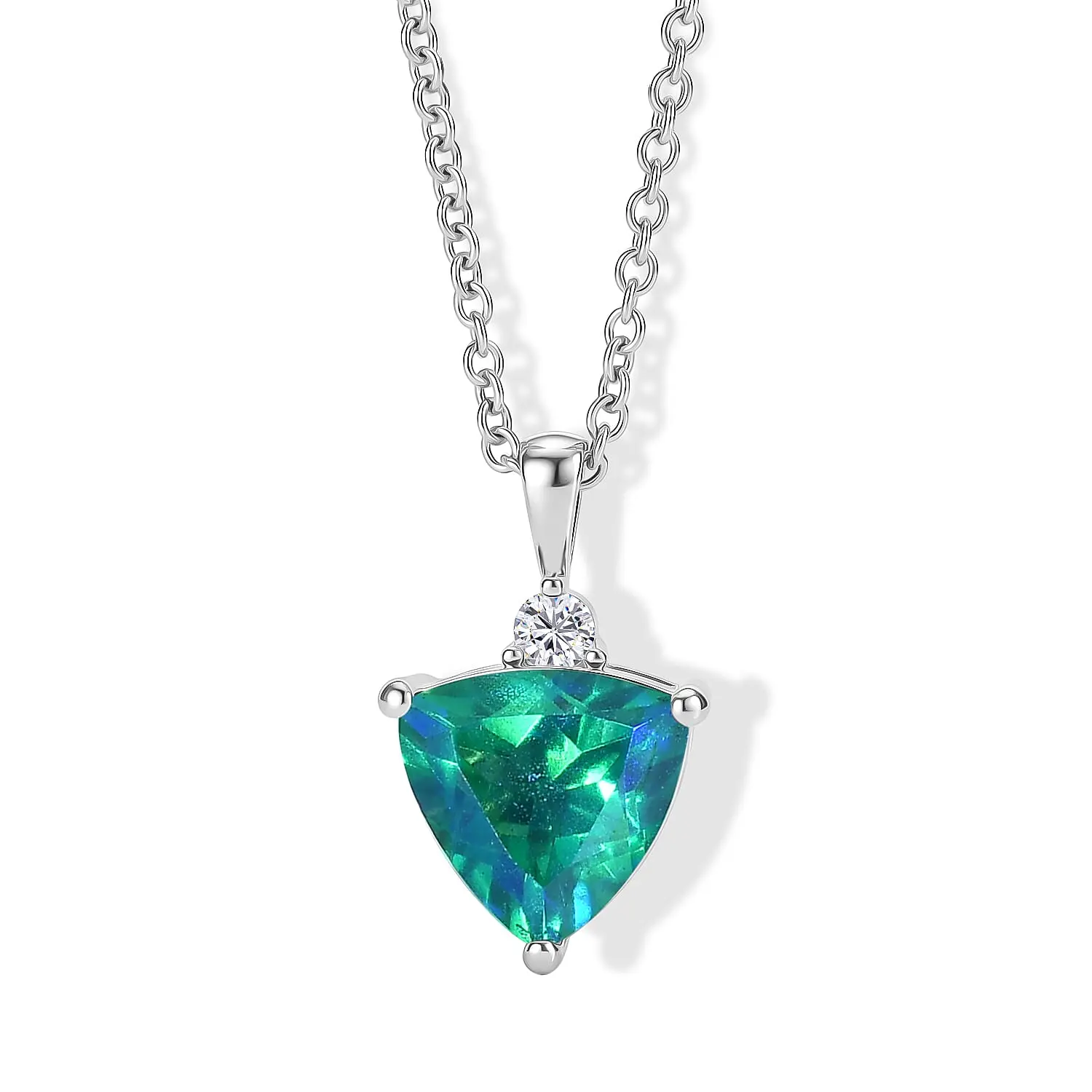 Peacock Quartz Triplet and Moissanite 3.90 ctw Pendant in Platinum Plated with Stainless Steel Necklace 20 Inches