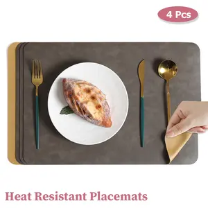 4 Pack Square PVC Leather Grain Placemats | Waterproof Oil-Proof Heat Resistant for Home Hotel Dining Use
