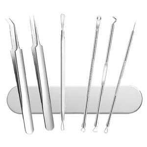 Professional Stainless Pimple Acne Blemish Removal Tools Kit,Curved Blackhead Tweezers Kit,9 Pcs Blackhead Remover Comedone Extractor