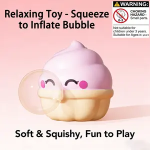 Ice Cream Bubble Squeeze Toy, Cute Squishy Fidget Toy, Soft Squishy Sensory, Blow Bubble Design Stress Relief Toy for Kids & Adults, Fun and Relaxing Plaything