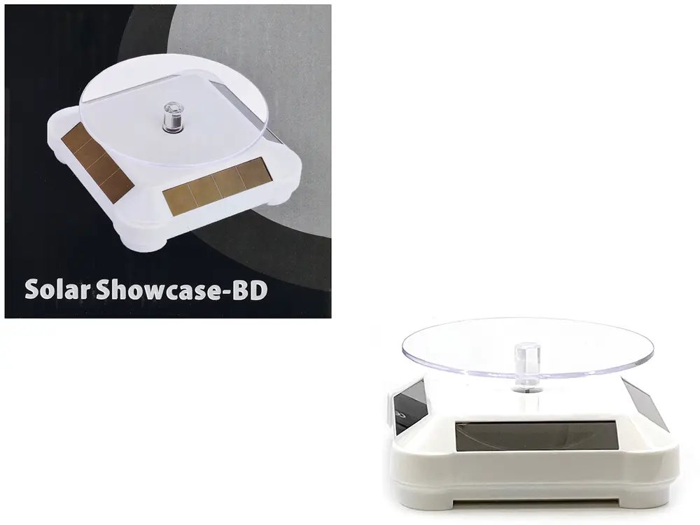 3.5" Solar Rotating Display Stand with White Base for 1/64 Scale Model Cars