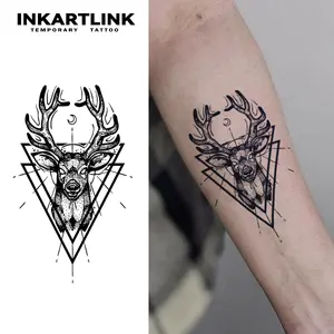 INKARTLINK Tattoo Tech, 2 Sheets Large Semi Permanent Tattoo, Adult Art Design Temporary Tattoos, Lasts 1-2 Weeks, Waterproof, Realistic Look, No Adhesive, No Reflection (Deer Deity Design)
