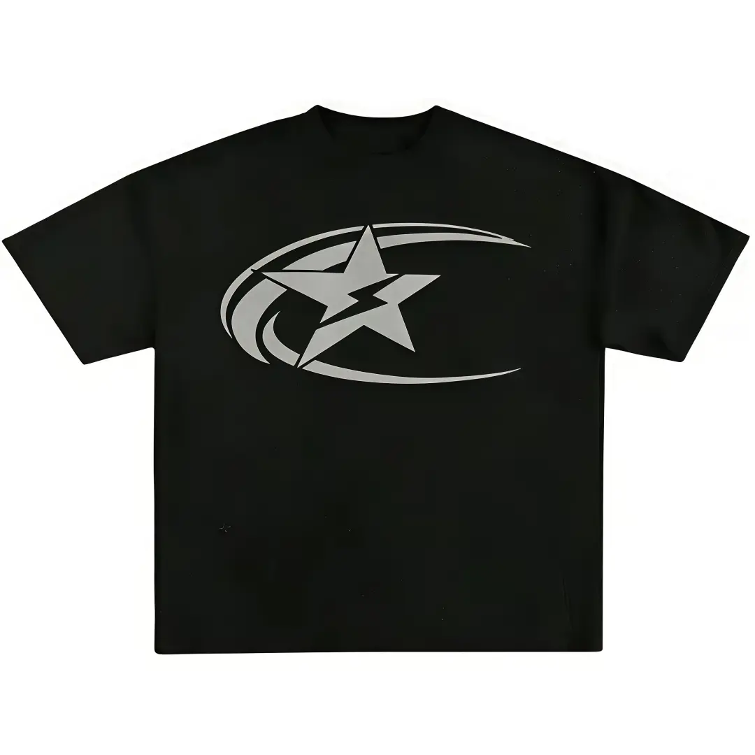 Premium 100% Cotton Y2K Cyber Star Tee |   Men's Vintage Retro Streetwear T-Shirt |   Futuristic Lightning Graphic Crewneck Short Sleeve Shirt, Soft Comfortable Heavyweight Boxy Top