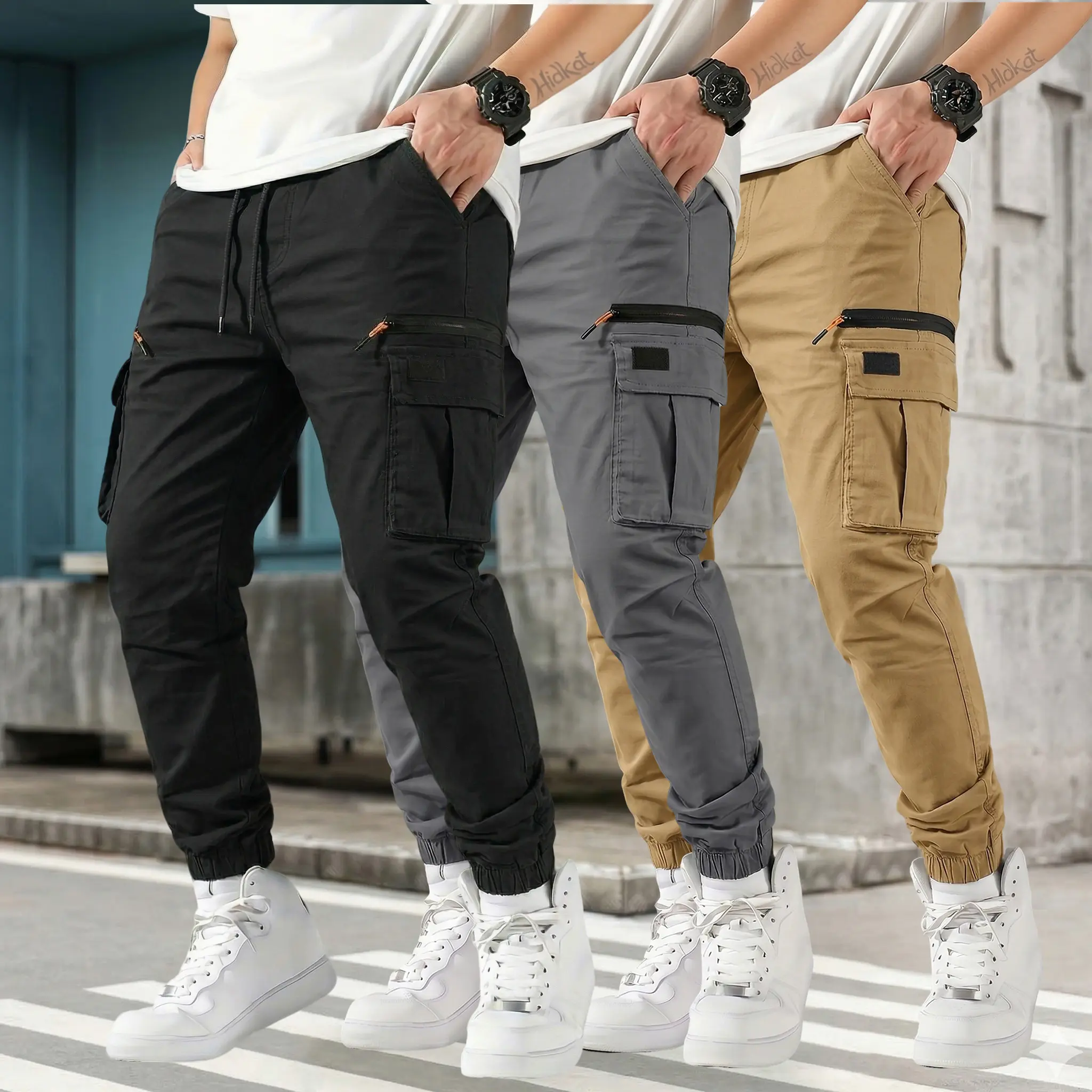 Men’s Summer Outdoor Multi-Pocket Cargo Pants, 3-Pack — American casual straight-leg tapered harem pants for everyday wear and commuting year-round — a great holiday gift choice with large zippered pockets, essential for outdoor enthusiasts., Menswear, Tr