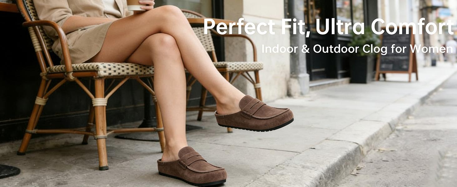 EVELLYHOOTD Women Genuine Suede Loafer Comfort Footbed  Clogs Arch Support Non-Slip TPR Outsole Mules Leopard Print Loafers