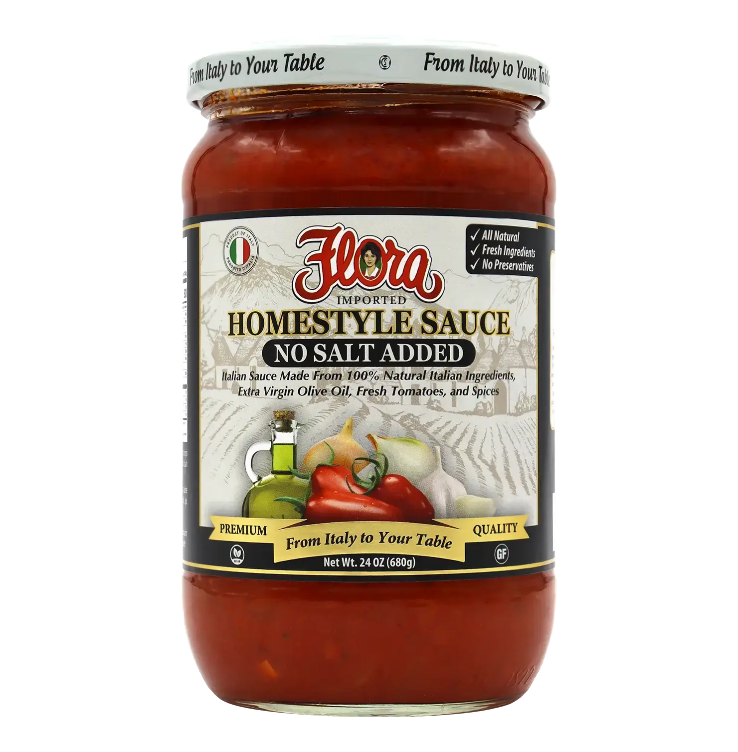 Homestyle Low Sodium Italian Tomato-Olive Pasta Sauce - 24oz, Rich Flavor High Dietary Fiber Cooking Staple, Natural Flora Extra Virgin Olive Oil Spaghetti Sauce for Baked Dishes