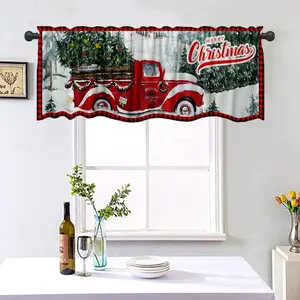 54x18 Inches Merry Christmas Red  Window Valance Winter Forest Snowscape Holiday Home Kitchen Dining Room Decoration Polyester Fabric Supplies