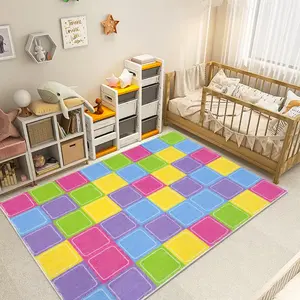 USTIDE Colorful Kids Rug 3.3x5ft Rainbow Checkered Mat Bright Squares Geometric Area Rug Multicolor Washable Carpet for Living Room Playroom Nursery non-slip