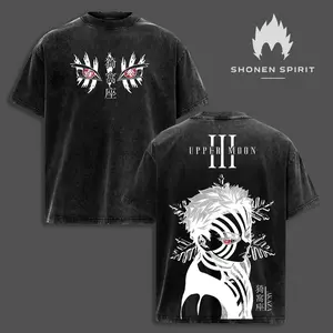 Akaza Upper Rank 3 Graphic Tee, Vintage Washed Oversized Shirt, Manga Villain Demon Slayer Cotton T-Shirt Classic Menswear Breathable Personalized Streetwear Tshirt Crewneck Top