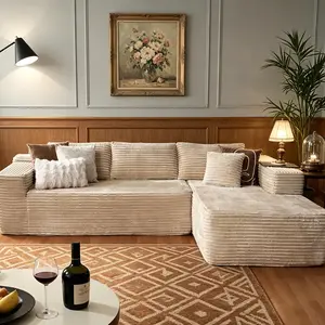 Boneless Corduroy Cloud Sofa, 7 FREE Pillows, Modular U-Shaped Couch with Movable Ottoman, Deep Seat, No Assembly, Soft Plush Corduroy Fluffy Memory Foam Contemporary Trendy Design Minimalist Big Families Oversized Sofa Corduroy Couch