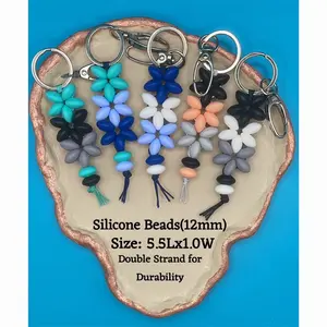 Stylish Silicone Beaded Flower Keychain with Clasp, Double Strand for Durability