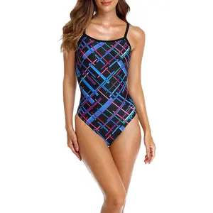 Adoretex Girl's/Women's Printed Cross Puzzle One Piece Thin Strap Swimsuit (FN041)
