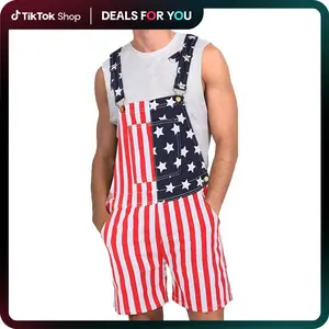 Dealsforyoudays | 4th of July Comfortable Stretch American Flag Overalls for Men and Women Memorial Day Coveralls USA Patriotic Gifts for Couples (Recommend choosing 2-3 sizes up from your usual), Father's Day Romper Summer Menswear Womenswear