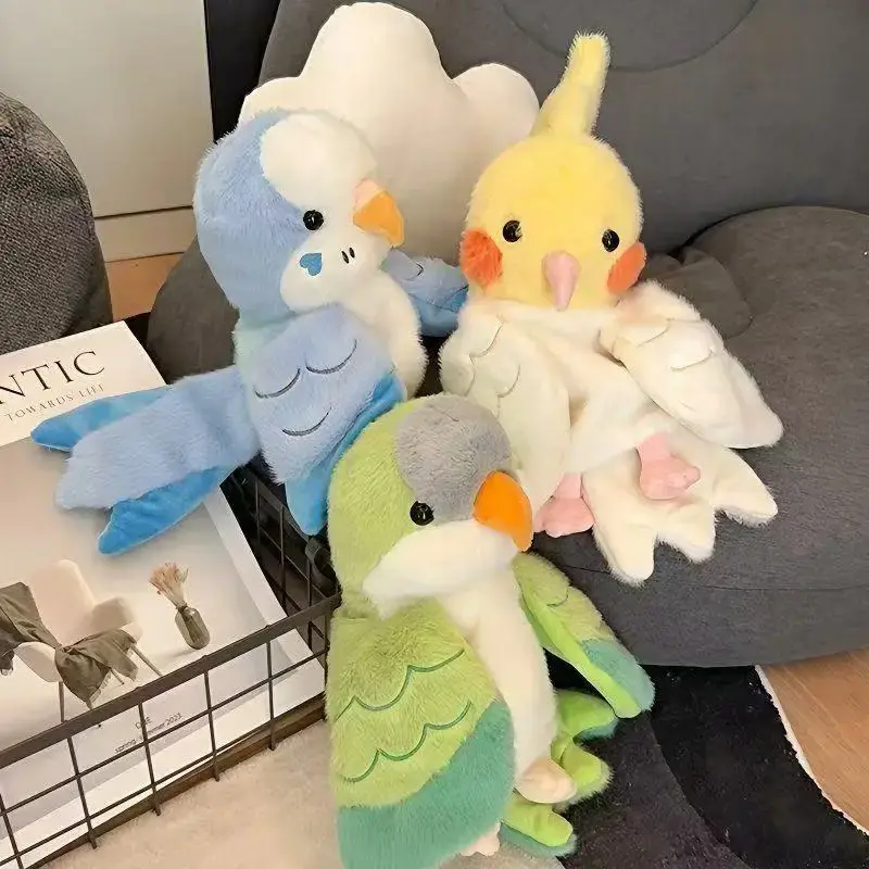 Plush Bird Soft Stuffed Toys Doll Parrot Cosplay Plush Doll Hand Puppets Toy Kawaii Cockatiel/Budgerigar Parakeet Pretend Play