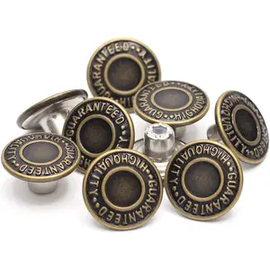 17mm Brass Jean Button Replacement,  No Sew Tack Buttons 12 Set